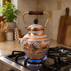 Handmade Pure Copper <b>Tea</b> Kettle Turkish <b>Tea</b> Pot Engraved Copper Teapot Traditional <b>Tea</b> <b>Maker</b> Stovetop Kitchenware Gift - Product Image 3
