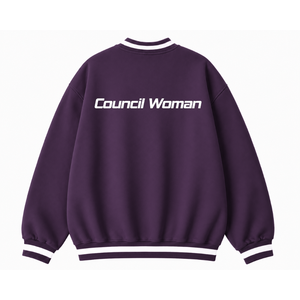 Sweat-shirt universitaire respirant personnalisé NCNW avec logo brodé sur le devant, violet et blanc, manches longues, pour femme - Product Image 3