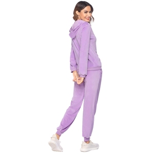 <b>Women</b> <b>Purple</b> Hooded <b>Tracksuit</b> Full Sleeve Solid Color Casual Winter Wear Elastic Waist Regular Fit Lightweight Reversible - Product Image 5
