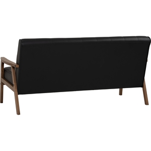 Scandinavian Triple Seat PU Coach with Walnut <b>Wooden</b> <b>Frame</b> Fabric Modern Rectangular <b>Sofa</b> for Minimalist Apartment - Product Image 4