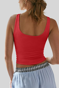 Camiseta sin mangas informal para mujer, con tirantes, acanalada, a la moda, con doble forro, cuello en V, básica de verano, moderna, para hacer ejercicio o salir. - Product Image 2