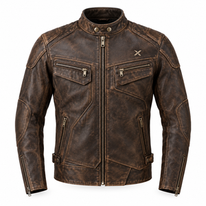 Chaqueta de Motociclista Clásica de Cuero Desgastado |   Negro Marrón Borgoña |   Fabricante OEM ODM |   Diseño de Calidad Premium | Ropa de Carreras - Product Image 1