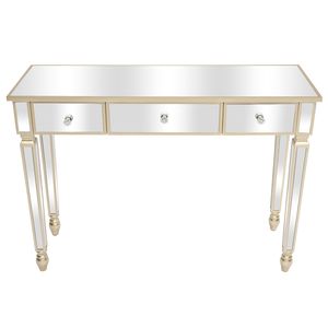 Consolle Moderna Tradizionale con Tre Cassetti e Specchio, in Legno Massello e Rattan, per Soggiorno, Installazione Autoportante - Product Image 3