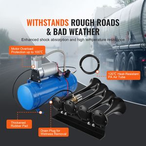 Kit de 4 klaxons de train pour camionnettes, klaxons à air 150 dB avec compresseur d'air 12 V 120 psi et réservoir de 1,6 gallon/6 L, accessoire automobile - Product Image 4