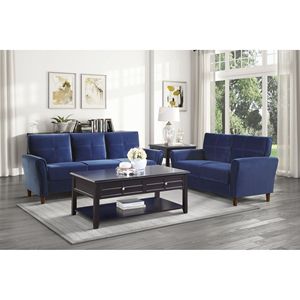 Tappezzeria di velluto blu moderno divano da soggiorno 1pc Comfort Loveseat felpato con schienali a ciuffo con struttura in legno massiccio - Product Image 6
