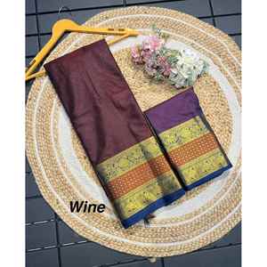 ATRACTIVOS ALGODÓN ZARI TEJIDO TRABAJO SAREE CON BLUSA SIN COSTAR VINO - Product Image 1