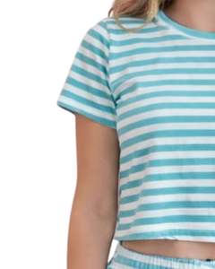 Ensemble décontracté d'été pour femme : crop top rayé et short, taille élastique, tenue de détente, streetwear, personnalisable OEM - Product Image 3