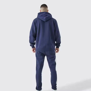 Ensemble survêtement molletonné épais personnalisé OEM pour homme, avec sweat à capuche et pantalon de survêtement color block – Vente en gros - Product Image 4