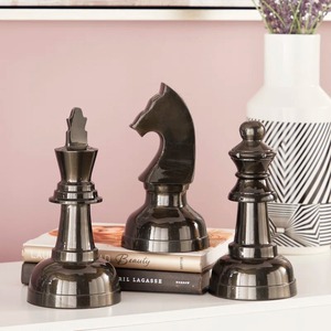 Juego de 3 esculturas de piezas de ajedrez de metal, decoración artística moderna para mesa de salón, diseño geométrico abstracto - Product Image 2