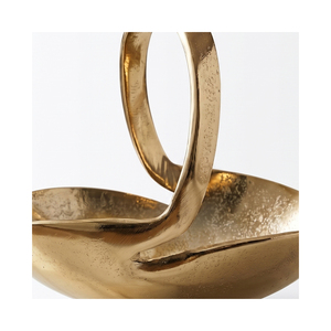 Bol de service en métal doré avec une poignée torsadée élégante au design unique, parfait pour ajouter une touche de luxe aux tables modernes - Product Image 3