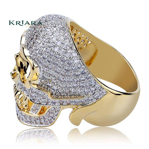 Men's 925 Silver 18K Gold Plated <b>Skull</b> <b>Ring</b> With Round Brilliant Cut Lab Grown Diamonds Hiphop Style Everyday Wear - Product Image 3