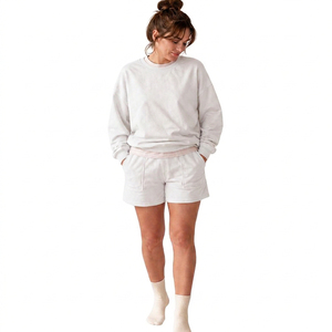 Conjunto de Sudadera y Pantalones Cortos de Algodón Lavado Estilo Vintage para Mujer, Conjunto Informal de Dos Piezas, Ropa de Estar por Casa, Etiqueta Privada Personalizada - Product Image 2