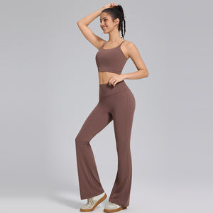 Leggings push-up de haute qualité, pantalon de yoga rehausseur de fessiers, couleur unie, pour la gym et le fitness, leggings évasés taille haute pour femme - Product Image 4