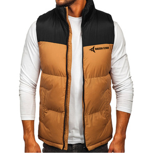 DAIZEN STAR INTERNATIONAL Men's Brown Black Color Block Patchwork Puffer Vest Stand Collar Zipper Closure Windproof Casual - Product Image 2