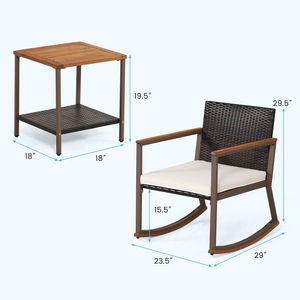 Conjunto de Bistró de Ratán Relajante - Mesa Mecedora de 3 Piezas con Cojines, Mesa de Centro y Madera de Acacia Premium, Muebles Duraderos para Exteriores - Product Image 5