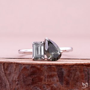 Emerald and Pear Cut Green Lab Grown Diamond Toi et Moi <b>Ring</b> <b>Two</b> <b>Stone</b> Engagement <b>Ring</b> Minimal Bridal Jewelry Ready to Ship - Product Image 1