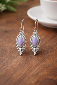 Pendientes Colgantes Hechos a Mano de Plata de Ley 925 con Gema de Charoita Natural, Estilo Bohemio Vintage, Filigrana Étnica, Joyería de Regalo para Mujer - Product Image 5