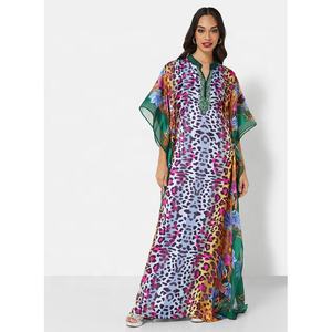 CLASSY DIGITAL LEOPARD IMPRIMÉ ET BRODERIE AVEC DESIGN FLORAL ROBE ARABE KAFTAN JALABIYA - Product Image 3