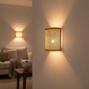 Modern Nordic Hand-Woven Rattan <b>Wall</b> <b>Sconce</b> Minimalist Bamboo Wicker <b>Wall</b> Lamp for Hotel Corridor Bedroom Living Room - Product Image 3
