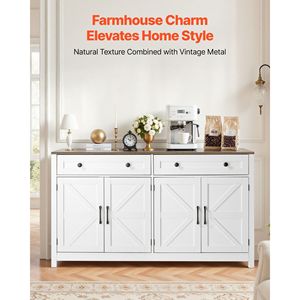 Tavolo da Caffè Stile Fattoria con 2 Cassetti, Credenza Buffet con 4 Ante Scorrevoli - Mobile Bar Stile Rustico - Product Image 2