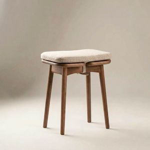 Modern Solid Wood <b>Vanity</b> Stool with Fabric Upholstered Cushion, Portable Dressing Stool for Bedroom, Apartment and <b>Makeup</b> <b>Vanity</b> - Product Image 1