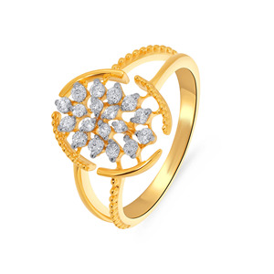 Bague Diamant Aura Distinctive Éclat Floral en Or Jaune 18K, Diamant Rond Taille Brillant 1,00 CT, Bague Ouverte à Grappe Florale - Product Image 1