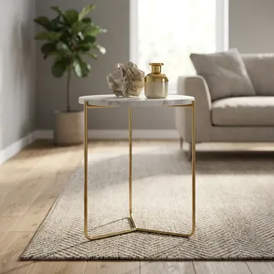 Mesa Moderna de Hierro con Tapa de Mármol, Mesa Auxiliar con Marco de Metal Dorado Moderno para Muebles de Sala de Estar - Product Image 6