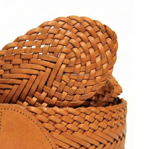 Ceinture de luxe tressée en cuir véritable beige vintage de 50 mm de large pour femme, ceinture habillée tendance, logo personnalisé, vente en gros - Product Image 3