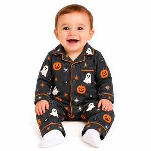 Conjunto de pijama térmico unisex para bebé, ropa de dormir con estampado de calabaza, manga larga, cintura elástica, ropa de dormir para niños pequeños - Product Image 1