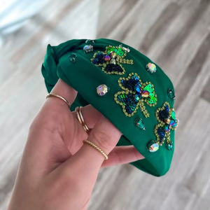 White Embroidered Clover <b>Headband</b> with Beads St Patrick Day Handmade Knot Hairband for Women and Girls Fashion <b>Headbands</b> in 2026 - Product Image 1