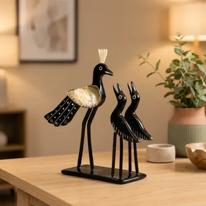 Juego de Figuras de Aves Hechas a Mano con Cuerno de Búfalo Ecológico, Decoración de Arte Tribal Tradicional con Diseño de Pavo Real - Product Image 2