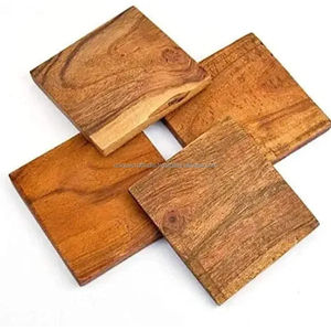 Posavasos Redondos Clásicos de Madera Tallada (Juego de 6) |   Madera de Sheesham Natural Hecha a Mano de 5 mm de Grosor |   Decoración de Mesa Ecológica - Product Image 3