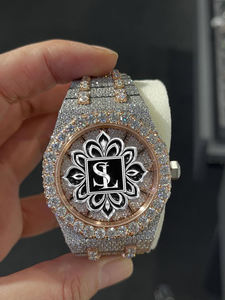 Reloj de Lujo de Oro Amarillo y Plata Estilo Hip Hop con Escala Mixta Bicolor y Cristales para Hombre |   Diamante Moissanite VVS - Product Image 1