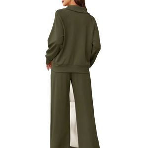 Women's Tracksuits Olive Green 2 Piece Knitted <b>Set</b> Full Sleeve Stand Collar Zipper Top Jogger Pants Casual Wear Women Tracksuits - Product Image 6