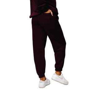 Ensemble de survêtement unisexe bordeaux en coton épais 2-en-1 avec sweat à capuche et pantalon long, coupe classique, couleur unie, avec détails latéraux - Product Image 6