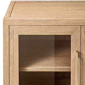 Scandinavian Modern <b>Sideboard</b> Cabinet Solid Teak Glass Door Display <b>Storage</b> 3-Drawers Slim Leg and Natural Grain Detail - Product Image 6
