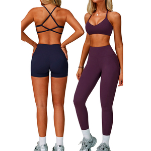 เทคนิคการพิมพ์แบบถ่ายโอนความร้อน ตัดเย็บอัตโนมัติ รับผลิตแบบ OEM ชุดโยคะ เสื้อชั้นในโยคะและกางเกงขาสั้นไร้ตะเข็บ ชุดออกกำลังกายโยคะ - Product Image 4