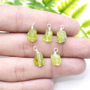 Peridot Wire Wrapped Pendant <b>Silver</b> Plated 8 - 10mm Natural Gemstone <b>Charm</b> Jewelry Making Supply Birthstone June - Product Image 4
