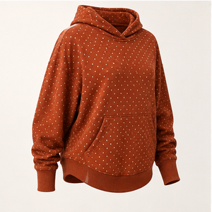 เสื้อฮู้ดดี้ผู้หญิงทรงโค้งแบบสบายๆ ลายจุดเล็กๆ สี Burnt Rust ผ้าฝ้ายฟลีซเนื้อนุ่ม ซักแล้ว ใส่สบาย - Product Image 4