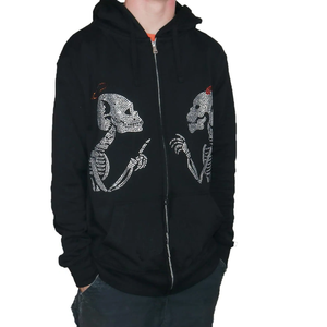 Sudadera con Capucha Negra para Hombre, Diseño de Calaveras con Pedrería, Estilo Gótico, Corte Regular, Cierre Frontal con Cremallera, 100% Algodón Tejido, Ropa de Otoño - Product Image 4
