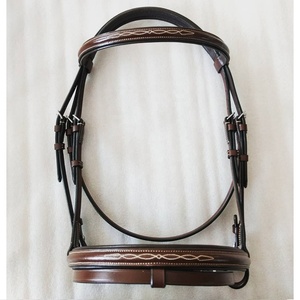 Brida de caballo de cuero respetuosa con el medio ambiente marrón de calidad superior ligera con acolchado suave y proveedor de banda para cejas bordadas - Product Image 2
