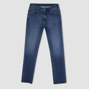 <b>Men's</b> Blue Straight Casual Denim <b>Jeans</b> Breathable Garment Dyed <b>Elastic</b> <b>Waist</b> High Quality Wholesale Factory Price - Product Image 5