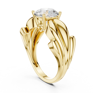 Anillo de Diamantes de Corte Redondo con Diseño de Lazo en Oro Amarillo, Elegante Anillo de Compromiso y Boda para Mujer - Product Image 3