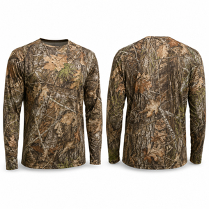 T-shirt camouflage à manches longues pour homme, col rond, séchage rapide, tricoté en polyester, coupe décontractée classique - Product Image 1