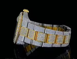 Reloj de Diamantes Moissanite Dorado con Incrustaciones de Diamantes, el Más Vendido, para Hombre, Reloj de Lujo con Incrustaciones Completas de Acero Inoxidable, Disponible para la Venta - Product Image 2