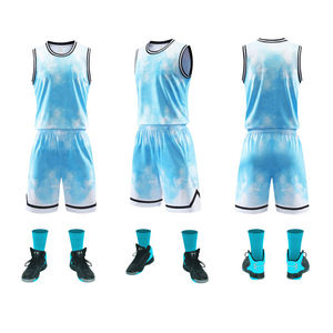 Ensemble de maillots de basket-ball sublimés personnalisés sans manches 100% polyester respirant unisexe adulte couleur dégradée toutes saisons - Product Image 5
