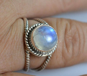 Moonstone <b>Ring</b> Natural Rainbow Moonstone 925 Silver Gemstone <b>Ring</b> Healing <b>Crystal</b> Jewelry - Product Image 5