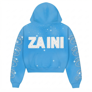Sudadera con capucha para hombre, 380 GSM, algodón y poliéster premium, forro polar lavado, azul cielo, gruesa, personalizada con bordado frontal, transpirable, para invierno - Product Image 1