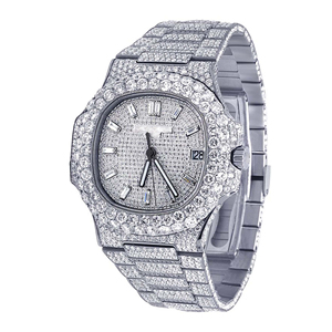 Montre à quartz de luxe Hip Hop personnalisée en acier inoxydable avec diamants Moissanite VVS et bracelet de 20 mm, cadran en verre - Product Image 2