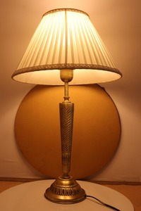 KS International <b>Gold</b> Brass Finish Handmade Embossing Printing <b>Table</b> Lamp Fabric Shade Decorative <b>Bedside</b> Desk Light Vintage - Product Image 3